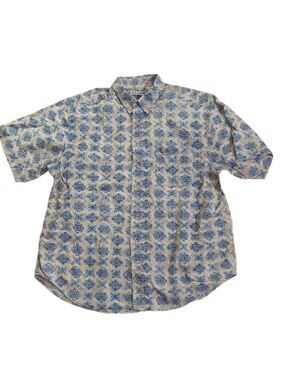 Vintage Windridge Mens Tan Blue Short Sleeve Button Down XL